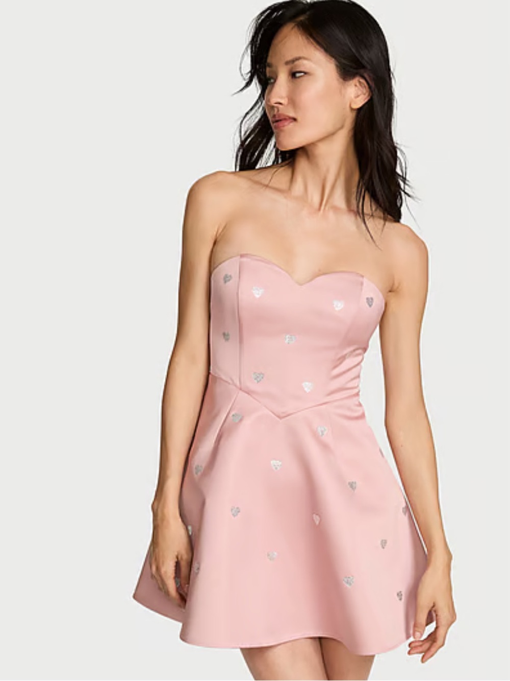 Victoria Secret Twinkle Satin Heart Strapless Corset Mini Dress Large New